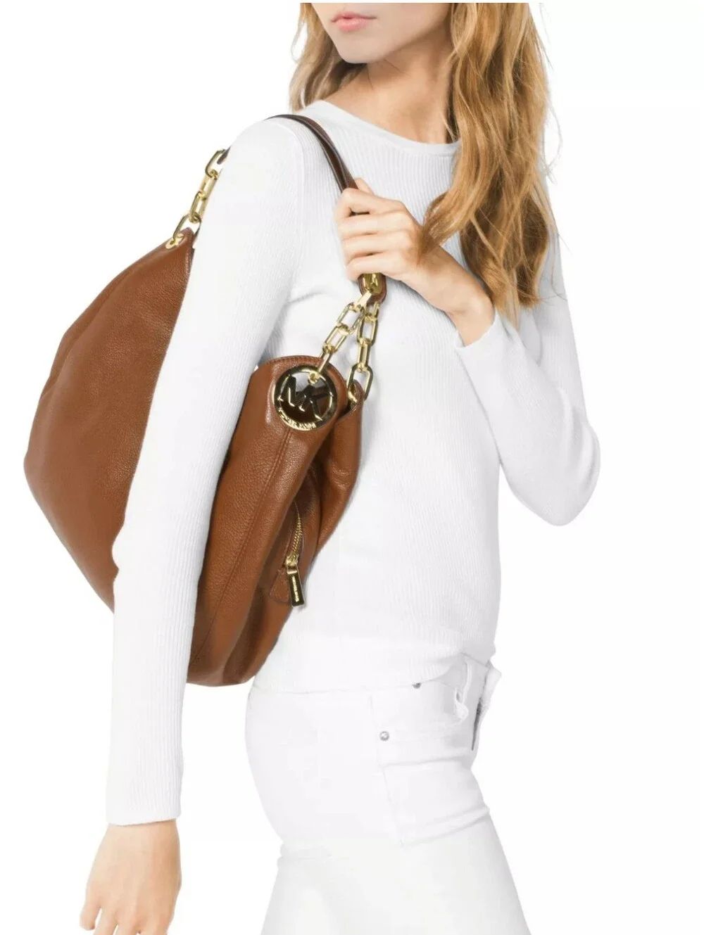 Michael Kors Fulton Large Shoulder Bag Brown Leather